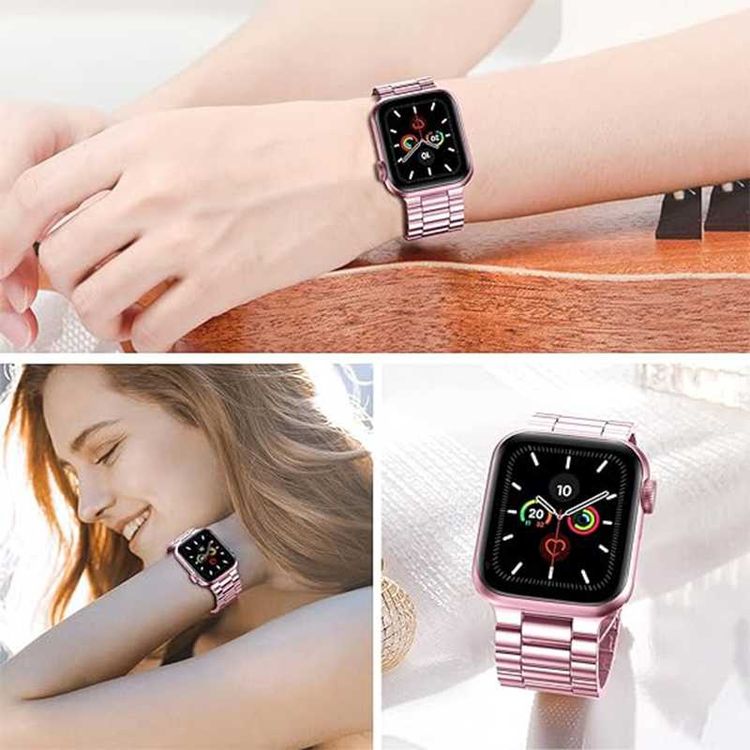 Green Lion Link Stainless Steel Strap for Apple Watch 42/44/45/49mm, Double Button Folding Clasp, Lightweight & Easy to Install, Comfortable to Wear, Waterproof - Rose Gold