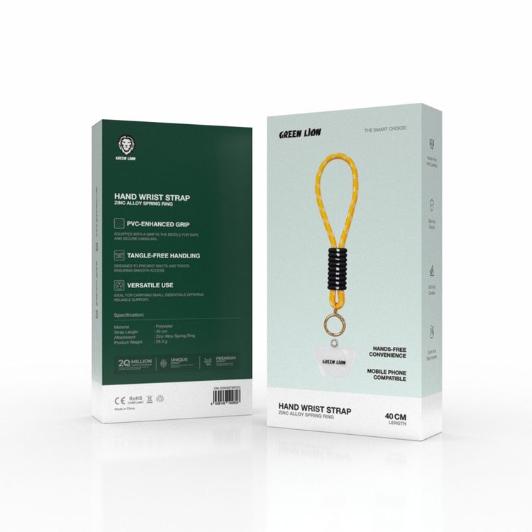 حزام معصم يد Green Lion، متوافق مع الهواتف المحمولة، ناعم ومتين، مريح بدون استخدام اليدين، مقبض خالٍ من التشابك، طول الحزام 40 سم، آمن وآمن - برتقالي