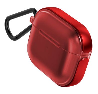 اكس-دوريا رابتيك حافظة متوافق مع إيربودز3 | علبة إيربودز مع حلقة تثبيت معدنية قابلة للفصل تدعم الشحن اللاسلكي - أحمر