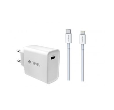 Devia Smart Series PD Quick Charger Set with Type-C to Lightning Cable UK 18W - White