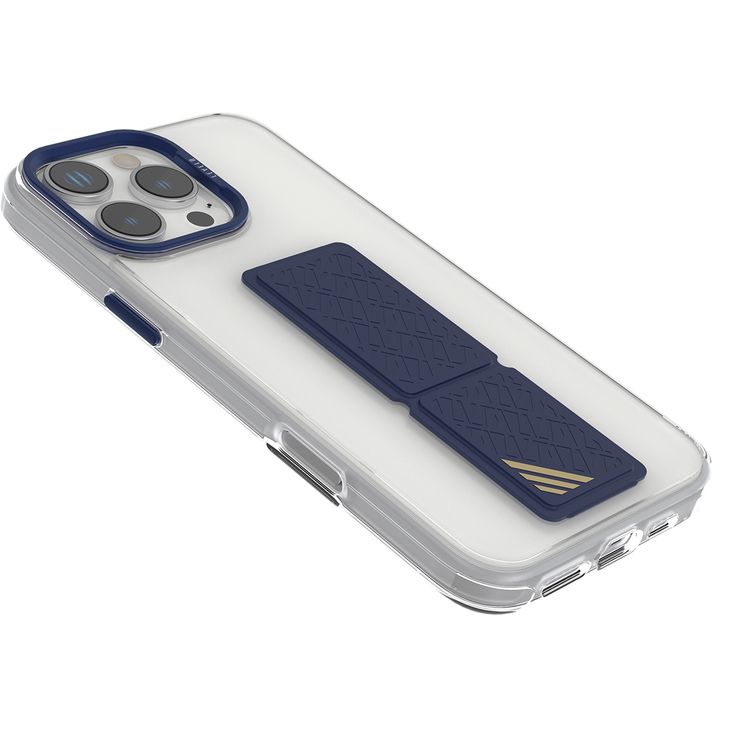 Levelo Morphix Clara Case for iPhone 16 Pro, Hybrid Material, Impact-Resistant Corners, Built-in Leather Grip, Metal Camera Ring - Blue