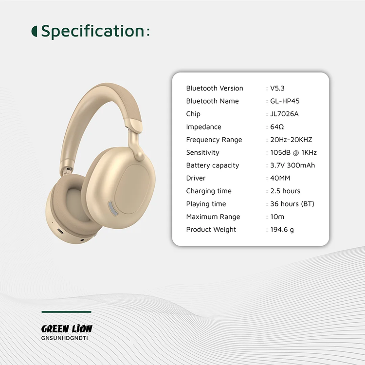 سماعات الرأس اللاسلكية جرين ليون صنستون مع 36 ساعة من التشغيل، بلوتوث V5.3، بمدى مسافة أقصى 10 أمتار، وسعة بطارية 300 مللي أمبير في الساعة - ديزرت تيتانيوم