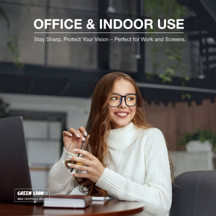 Green Lion Optix Anti-Blue Light Eyewear with Anti-Digital Eye Fatigue, 53mm Lens Width, Anti-Glare Coating, Night-Time Comfort, 19mm Bridge Width, UV400 Protection, 135mm Temple Width, Eye Strain Reduction - Black