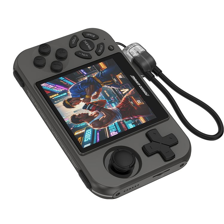 Porodo Gaming Powerplay Power Bank Gaming Controller with LED Light, Lightweight & Portable, 3D Dual Joystick, 2.8" Display Size, PD 20W Fast Charging, 15W Wireless Charging, 12 Hours Working Time, Simultaneous Charging, 4000 TF-Game, USB-C Port - Gray