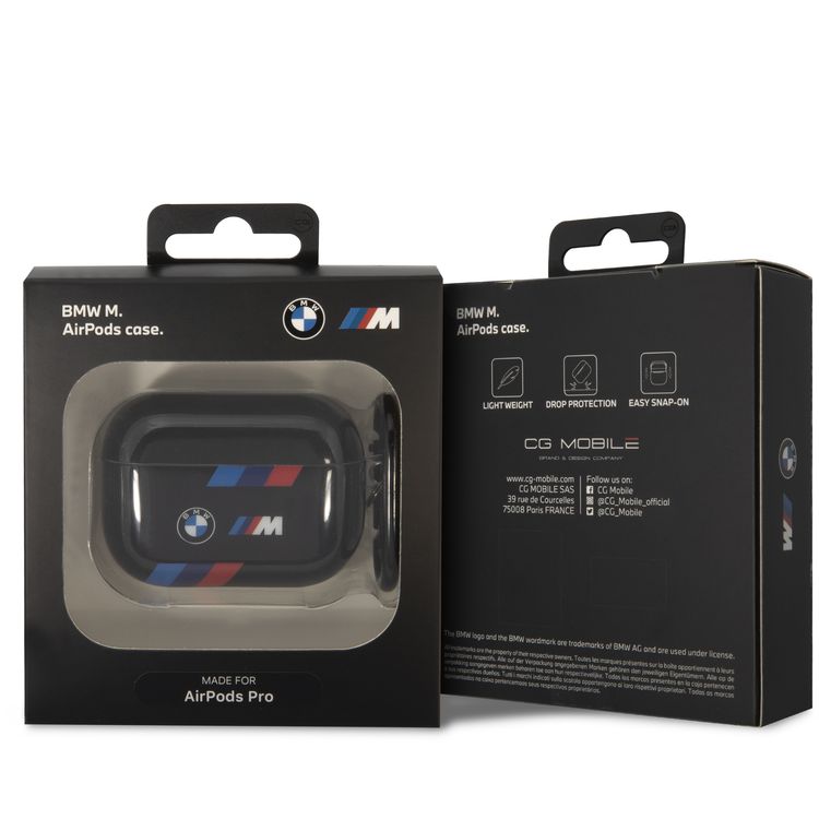 BMW M Collection Airpods Pro Case with Tricolor Stripes, Scratch Resistant, Shock and Impact Protections, Easy to Install, Snap-on Design, Fingerprint Resistant Surface - Black