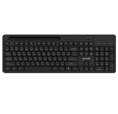 Porodo Dual Mode Wireless Keyboard Mouse Set With Mobile Phone Stand - Black