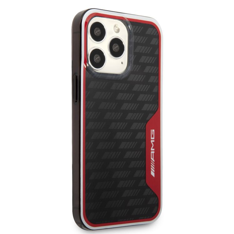 AMG Double Layer Carbon Pattern I Transparent Hard Case Compatible with iPhone 13 Pro Max - Red