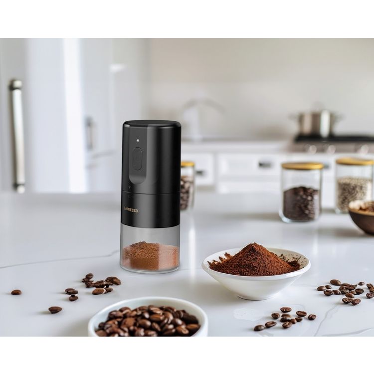 LePresso Conical Burr Grinder, 1200mAh Battery Capacity, 3 Hours Charging Time, Type-C Charging Port, Adjustable Grind Size, 160g Powder Container - Black