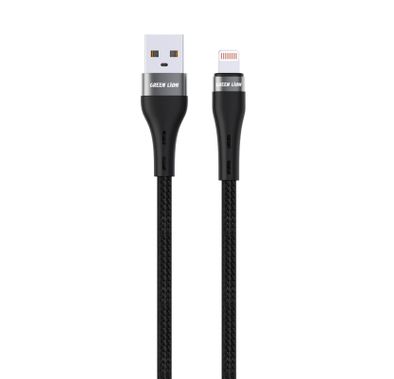 كابل جرين ليون USB-A إلى Lightning مضفر بطول 2 متر، يتسم بمقاومة التشابك، وتوافق واسع، وشحن و مزامنة، آمن و مأمون، سرعة نقل بيانات 480 ميجابت في الثانية، وعمر افتراضي يصل إلى 10000 انحناء، خامة هيكل من الألومنيوم - لون أسود.