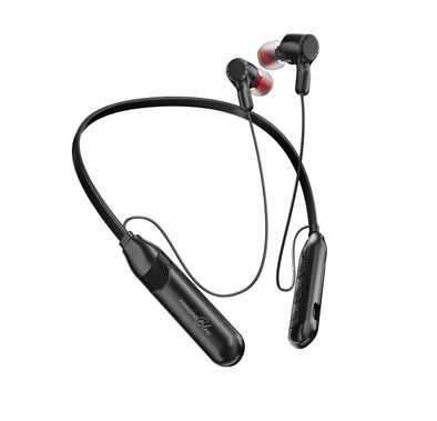 Porodo Blue Wireless Magnetic Earbuds with Neckband Design, Up to 16 Hours Play Time, Up to 18 Hours Talk Time, 10mm Speaker Size, 3-Button Control, Dual Bluetooth Pairing, Built-in Microphone - Black