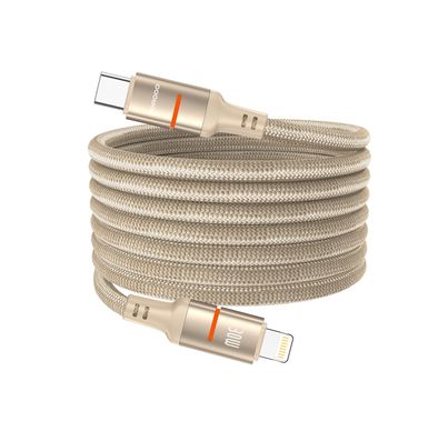 Porodo Type-C to Lightning Magnetic Braided Cable with 30W Power Delivery, 1.2m Cable Length, More than 15,000 Bends Lifespan, Tangle-Free Design - Gold