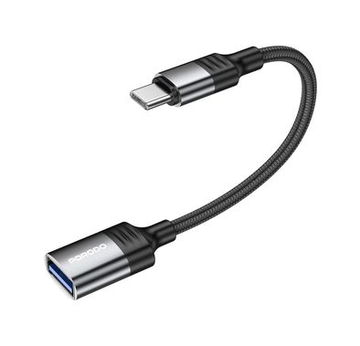 Porodo USB C OTG Wire, 12cm Cable Length, Braided Cable, USB 3.0, Universal Compatibility, Up to 10Gbps Fast Data Transfer Speed, Plug & Play,  - Black