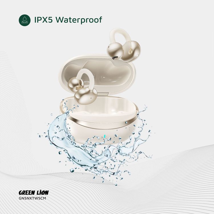 سماعات الأذن Green Lion Sonix Clip مع إلغاء الضوضاء البيئية، حتى 6 ساعات من التشغيل، نطاق نقل 10 أمتار، تصنيف مقاومة الماء IPX5، تحكم باللمس - لون كريمي