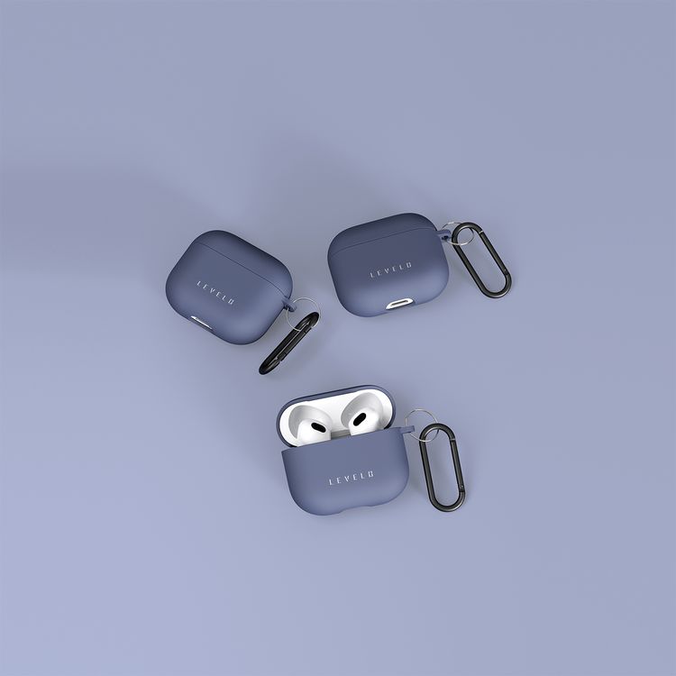 جراب Levelo Gorra Hybrid Silicone لسماعات AirPods 3 مع خطاف معدني، مقاوم للصدمات، تصميم هجين، خفيف الوزن ورفيع - أزرق