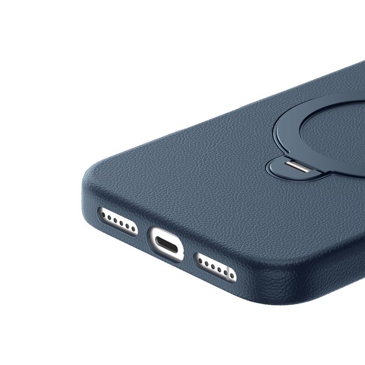 Green Lion Minster Leather MagSafe Case with Foldable Stand Design for iPhone 17 Pro, Anti-Fingerprint, 360° Rotatable Stand, Anti-Scratch, Camera Protection, Comfortable Grip - Blue