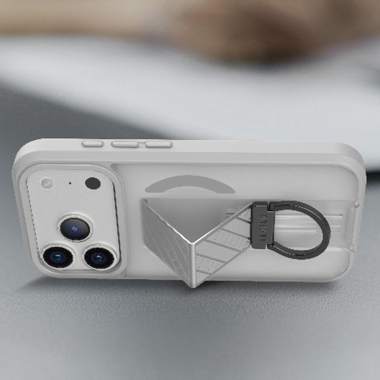 Levelo Morphix Clara GripStand MagSafe Case for iPhone 17 Pro, Raised Bezels for Camera & Screen, Strong Magnets, Shockproof Body & Matte Finish, Flexible D-Ring Stand, Anti-Fingerprint - Silverstone