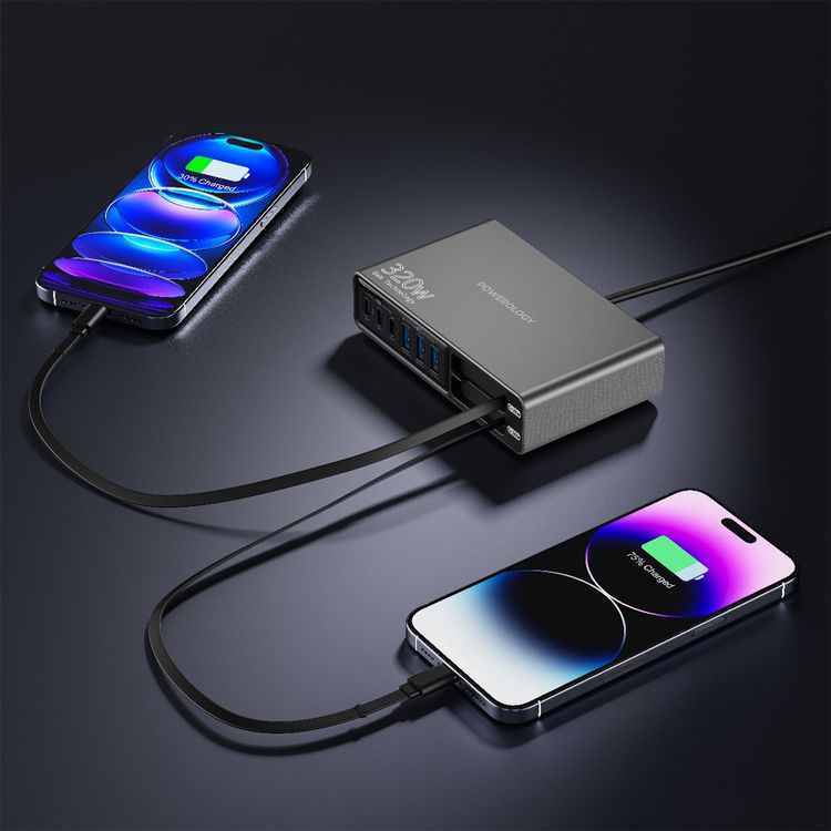 Powerology Univo Charging Station with 320W Total Output, Multi-Device Charging, Laptop Charging Compatibility, Advanced Safety Protection, Smart Charging Technology - Black