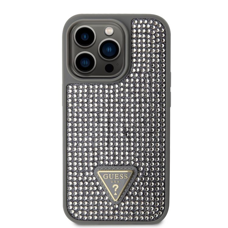Guess Rhinestone Case with Triangle Logo  - Silver - iPhone 15 Pro