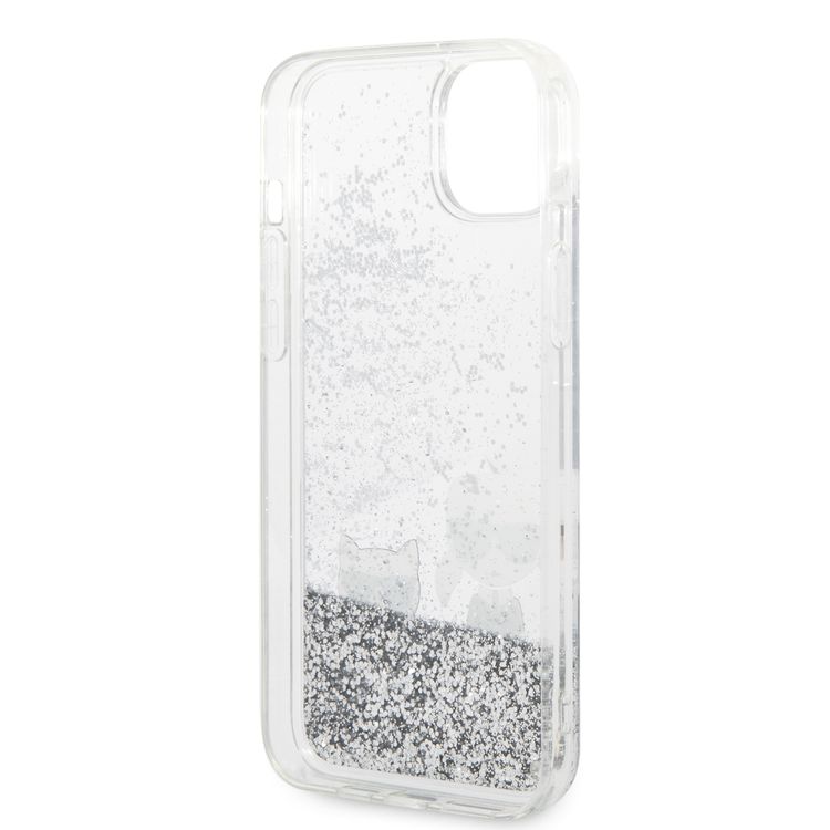 Karl Lagerfeld Liquid Glitter Silicone Case Karl and Choupette Protector iPhone 14 Plus Compatibility - Silver