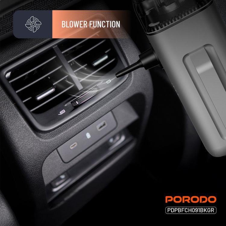 Porodo 6-in-1 Multifunction Power Tool with 8000mAh Power Bank, 1000A Jump Starter, 273m/s Blower, 5000Pa Car Vacuum, 200 Lumens LED Lights with SOS Mode, 22L/min Tire Inflator, 284m/s Suction Speed, 5000Pa Max Pressure, 1m USB-C Cable, 35cm Air Hose Length - Black / Gray