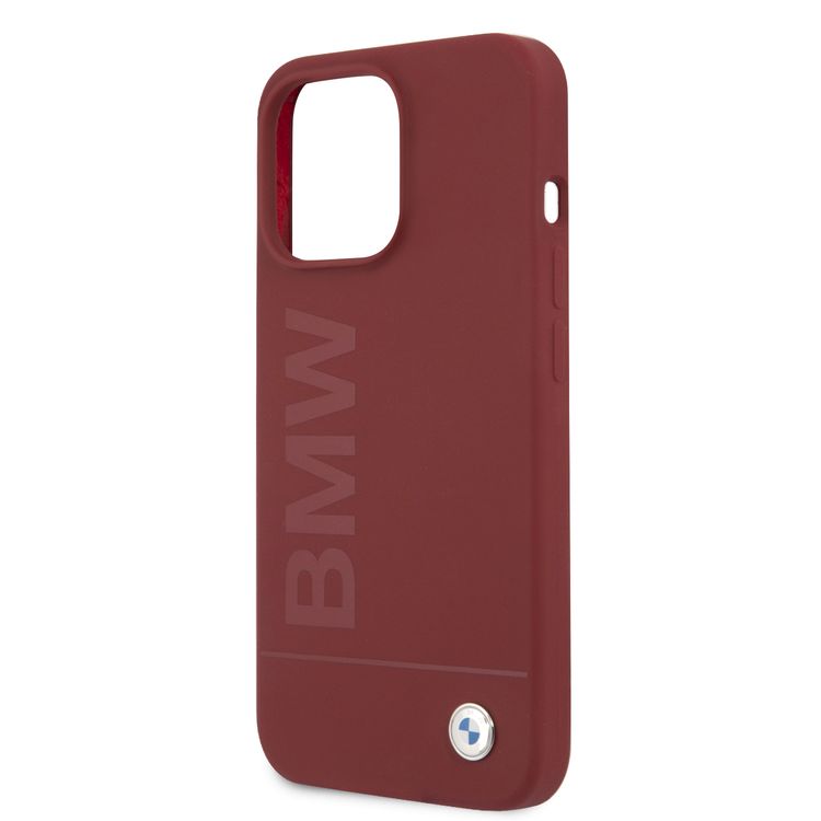 CG MOBILE BMW Liquid Silicone Case Tone On Tone Metal Logo Compatible for iPhone 13 Pro (6.1") Easy Access to All Ports, Anti-Scratch - Red