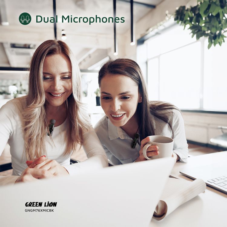 ميكروفون جرين ليون GM-76X مع إلغاء ضوضاء بثلاثة مستويات، وقت عمل يصل إلى 5 ساعات، تأخير أقل من 30 مللي ثانية، ميكروفون مزدوج، موصلات USB-A، Type-C وLightning - أسود