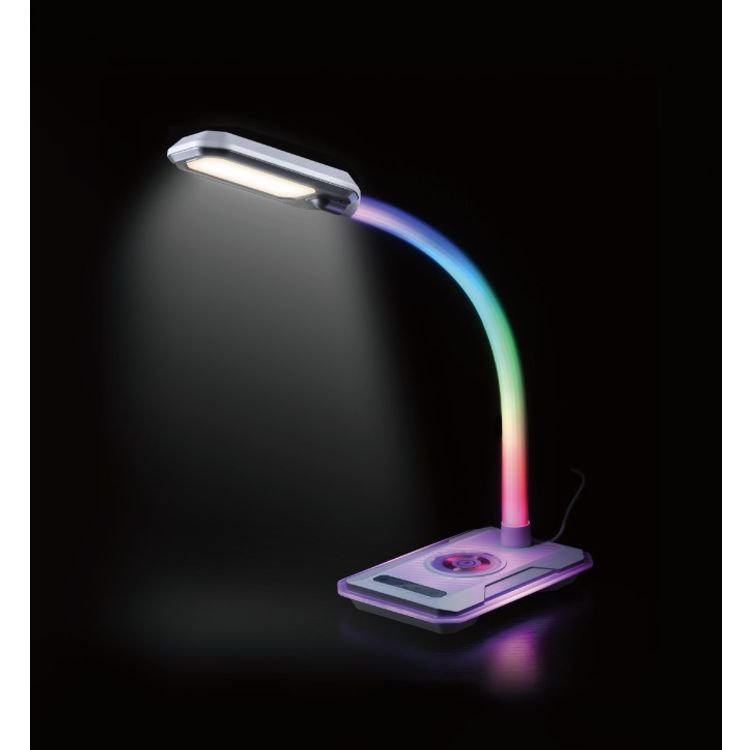 Porodo Gaming E-Sports Desk Lamp with Charging Base, Viewing Angle Adjustment, Colorful Light Adjustment, Brightness Levels, Plug & Play, 10W Max Wireless Output - White