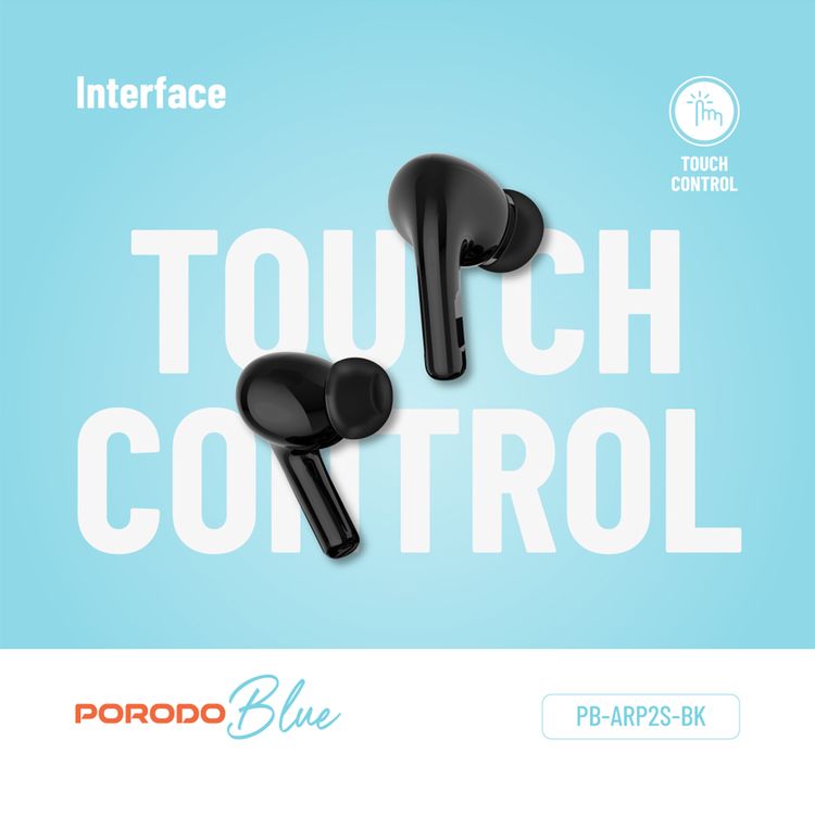 Porodo Blue AirPods Pro2 with Screen, Deep Bass, Touch Control, Camera Shutter, Music Playback, Call Management, 20 Hours Working Time, 1.47 inches Screen size - Black