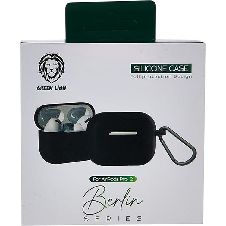 Green Lion Berlin Series Silicone Case for Airpods Pro 2 with Full Protection Design, Slim & Lightweight, Anti Fingerprints, Anti Scratch, Premium Quality, Unique Design - Black