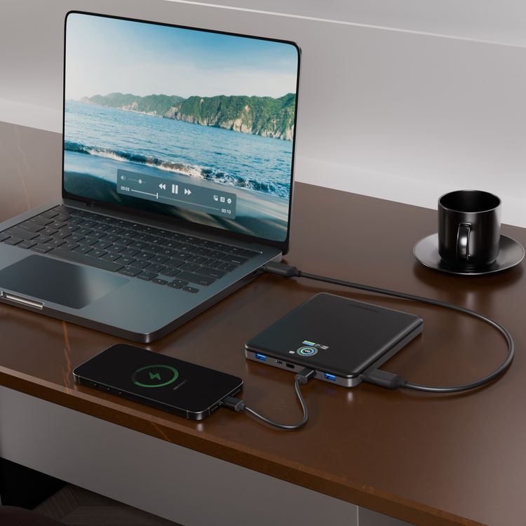 Powerology VoltStream 20000mAh Power Bank with Smart Power Display, HDMI Port, Dual USB-C & Dual USB-A Ports, 100W Power Delivery, USB-C to USB-C Cable Included, Fast Charge, Portable & Compact Design - Black