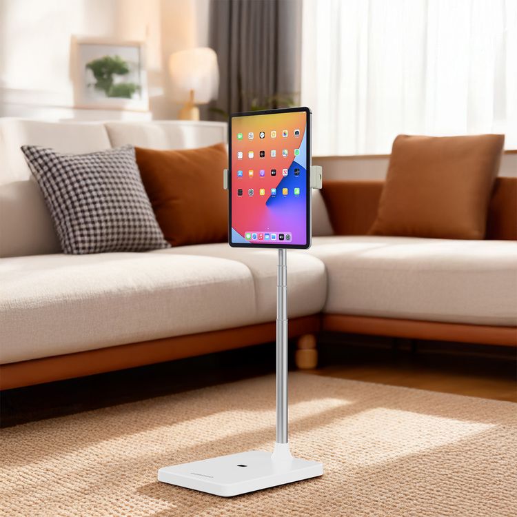 Porodo 360° Multifunctional Phone and Tablet Holder with Extendable Pole, Adjustable Height, Horizontal & Vertical, 270° Rotational Hinge, Stable & Secure Hold, Overhead Stand, 90° Continuous Hovering, ABS+ Aluminium Alloy+ Zinc Alloy Material - White