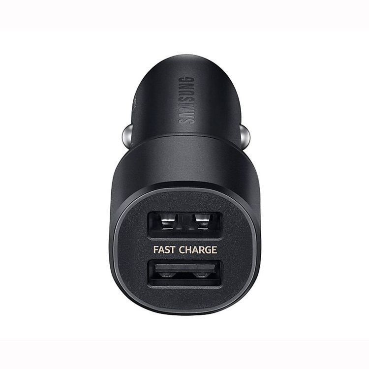 Samsung Car Charger Dual USB-A Ports 15W With Combo Cable, Fast Charging Port, Compact Size Car Power Adapter with LED Blue Light Indicator - Black