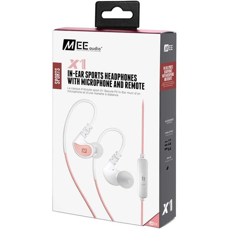 MEE Audio in-Ear Sports Headphones with Microphone and Remote - Coral and White