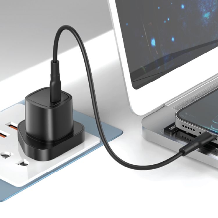 Green Lion Mini UK Charger with Type-C to Lightning Cable, 20W Power Delivery, 100-240V Input Voltage, Multiple Protections, Fast Charging Support, Compact & Lightweight Design - Black