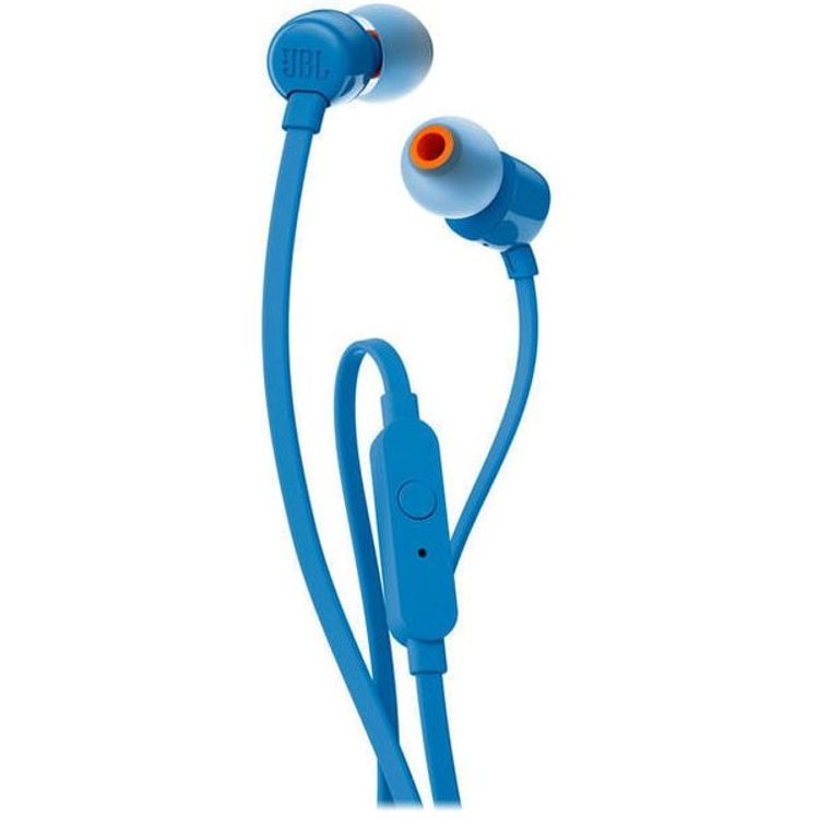سماعات الأذن السلكية العامة JBL T110، عمر البطارية 6 ساعات، وقت الشحن ساعتين، تصميم مانع للتشابك - أزرق