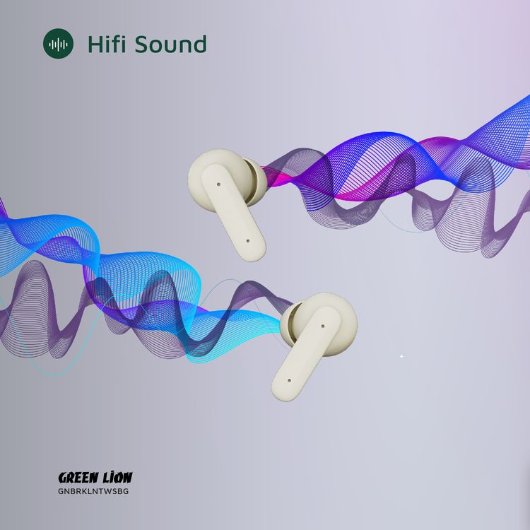 Green Lion Brooklyn True Wireless Earbuds with Voice Assistant, 4 Hours Playtime, Built-in Microphone, HiFi Sound, Touch Control, Dual-Mic - Beige