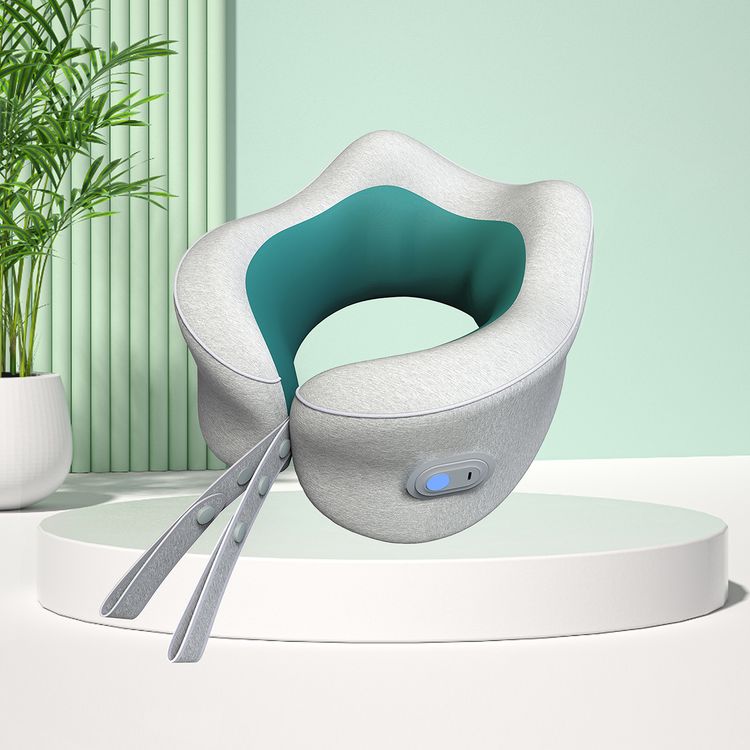 Porodo Travel Pillow 360 Massager with Breathable & Washable Cover, 9 Hours Working Time, 2000mAh Battery Capacity, 15 Minutes Timer, 180° Flexible - Gray