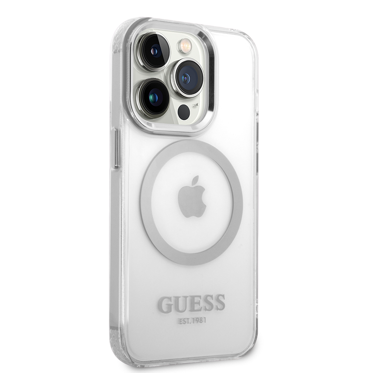 Guess Magsafe Compatibility Transparent Outline iPhone 14 Pro Max Compatibility - Silver