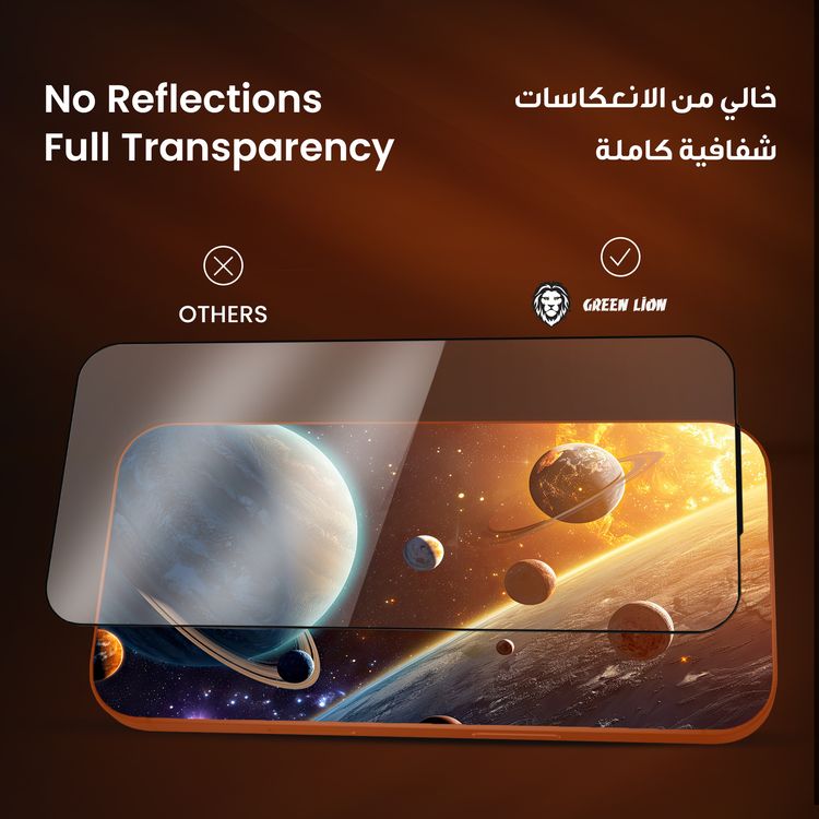 واقي شاشة جرين ليون ألبرت AR لجهاز آيفون 17 برو ماكس، شفاف تمامًا، متانة ماسية 9H، تناسب محيط سلس، مضاد للغبار، مضاد لبصمات الأصابع، حساس للمس، شديد التحمل - شفاف
