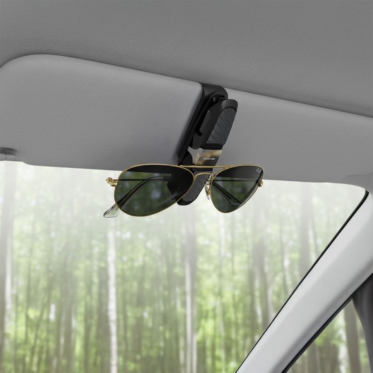 Green Lion Visor Guard Car Sunglass Holder with U-Shaped Stable Clip, Carbon-Fiber Style Pattern, Dual Sunglasses Holder, Card Clip Storage, Soft Padded Grip, U-Shaped Stable Clip, Scratch-Free Storage, Soft Padded Grip, ABS + PC Material - Black