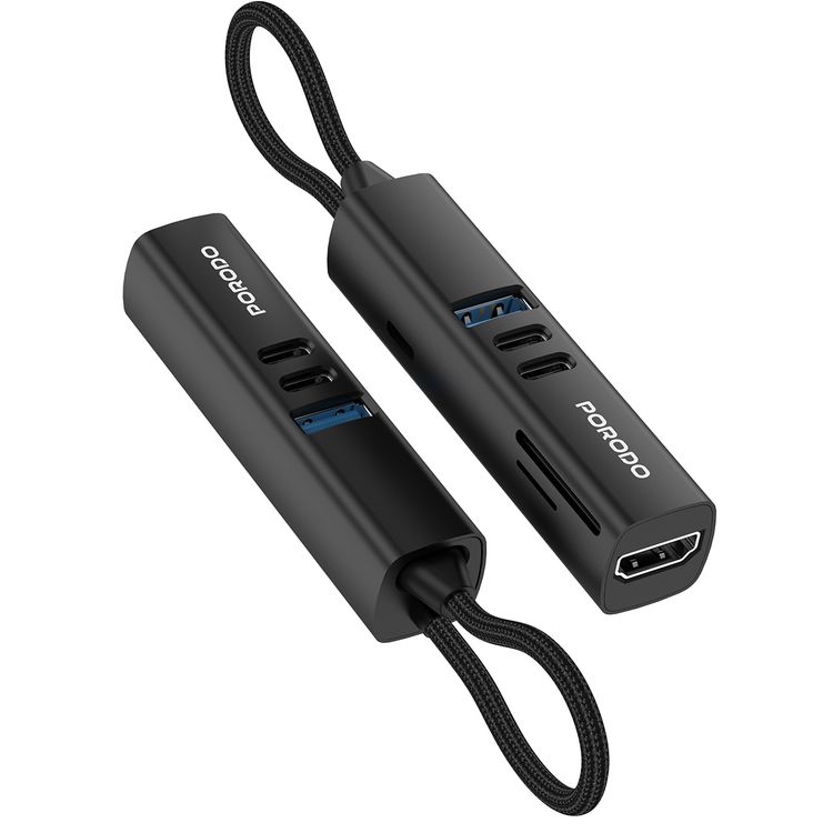 Porodo 7-in-1 Multi-Port USB Hub, 100W Power Delivery, Compatible with Windows, macOS, ChromeOS, Nintendo Switch, Fast Data Transfer, Aluminum Alloy Material, Plug & Play Operation - Black