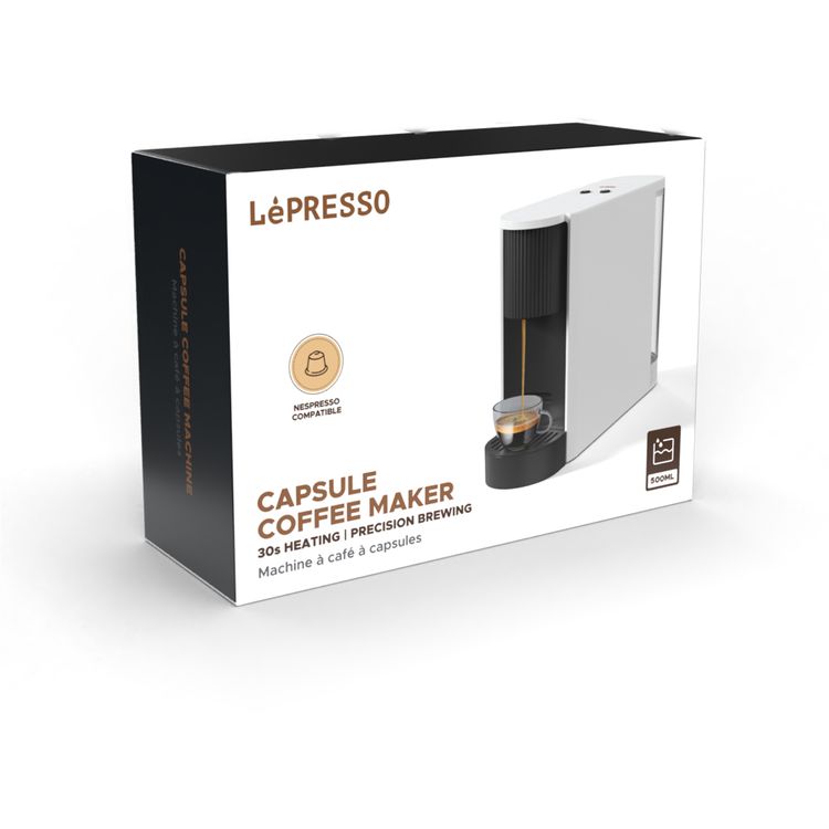 Lepresso 20 Bar Coffee Machine with 600ml Water Capacity and Capsule Storage, 30s Fast Heating, Nespresso Compatible - White
