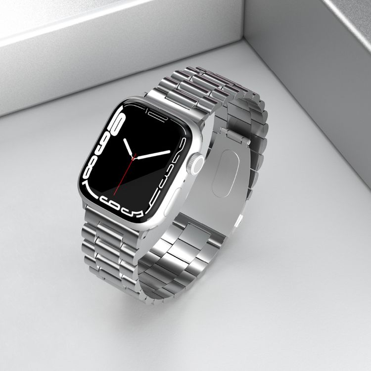 Levelo Daytona Watch Strap with Adjustable Links for Apple Watch 49/45mm, Anti-Oxidation Technology, Compatible with SE, Series 8, 7, 6, 5 & 4, Stainless Steel with Premium Metal Finish - Silver