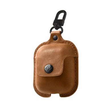 Twelve South Airsnap Leather Case for 1st & 2nd Gen AirPods with handy Clip, Top-Quality Materials, Protective & Stylish - Cognac