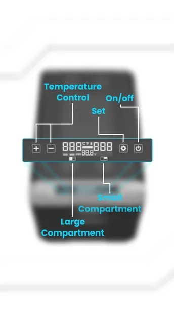 Powerology Smart Dual Compartment Fridge and Freezer Versatile Cooler for Outdoor Adventure, 37.5 Liter, 12h Battery Life, IOS & Android Compatible