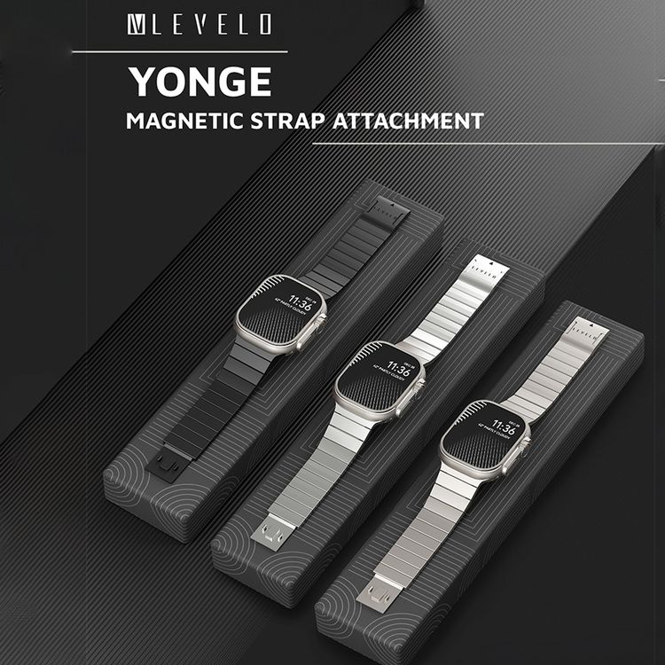 Levelo Yonge Stainless Steel Watch Strap with Adjustable Length for Apple Watch 46/49mm, Compatible with SE, Series 9, 8, 7, 6 & 5, Hypoallergenic Material, Anti-Oxidation Technology, 24/7 Wearability, Water Resistant - Titanium