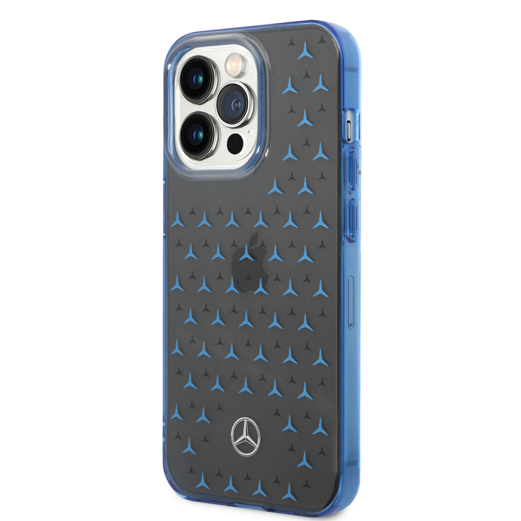 Mercedes-Benz Double Layer PC/TPU Case with Large Star Pattern iPhone 14 Pro Compatibility - Black / Blue