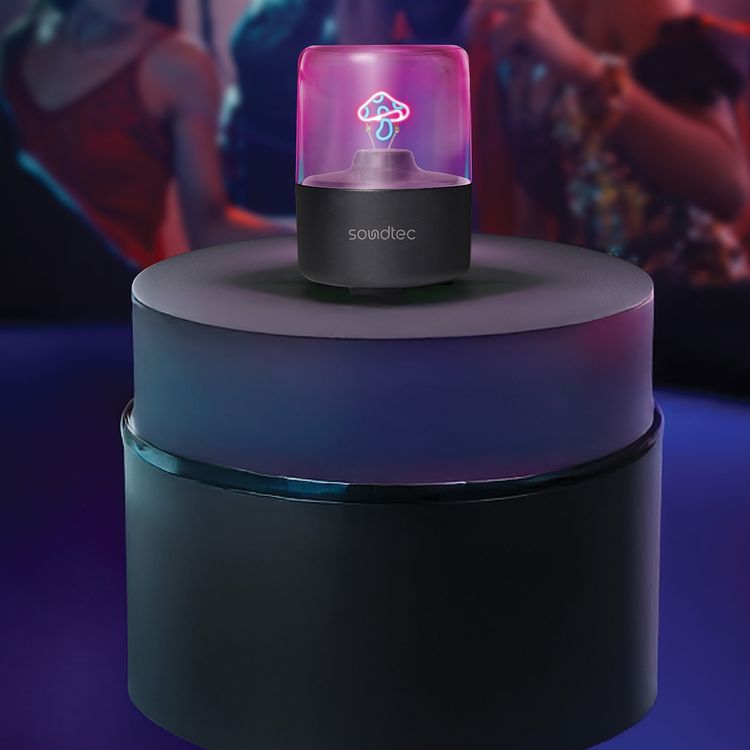 Porodo Soundtec Marlo Portable Wireless Speaker with Ambient Light, Up to 5 Hours Working Time, 350mAh Battery, Bluetooth Version 5.0, USB-C Charging Interface, 3W Speaker Power, Compact & Portable Design, High Fidelity Sound - Black