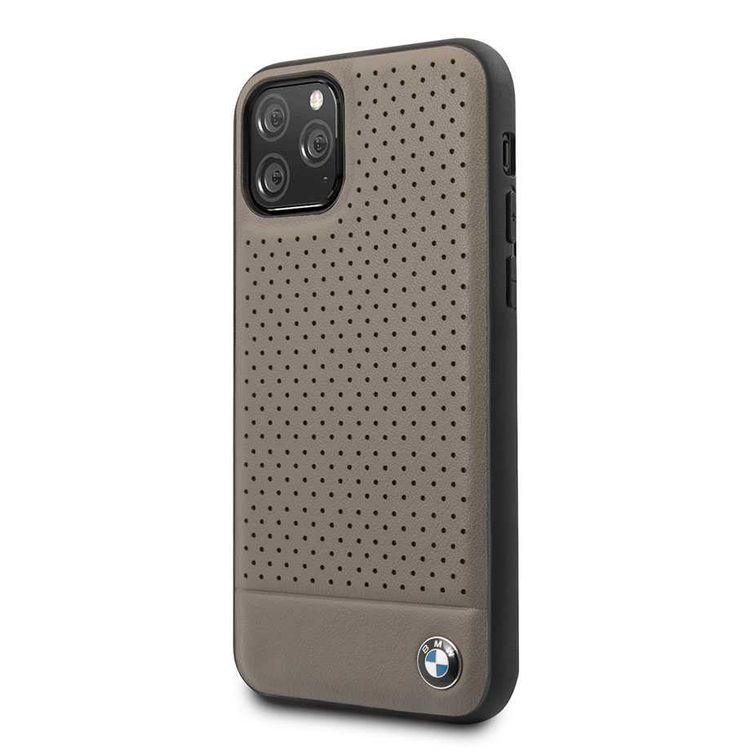 CG MOBILE, BMW Perforated Leather HardCase Compatible with iPhone 11 Pro, Premium Leather, Anti-Scratch, Camera Protection, Easy Access to All Ports - Brown