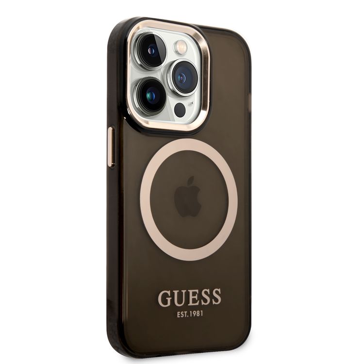Guess Magsafe Case With Translucent Gold Outline - iPhone 14 Pro - Black